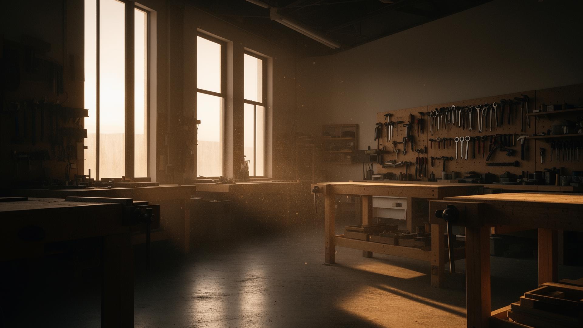 A small business workshop at dawn